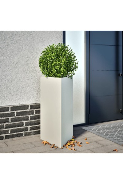 vidaxl Jardiniera de gradina, alb, 40x34,5x75 cm, otel, triunghiulara