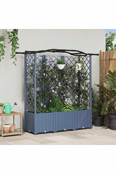 vidaxl Pat Ridicat cu Trellis si Acoperis Gri 163 x 40 x 141 cm PP