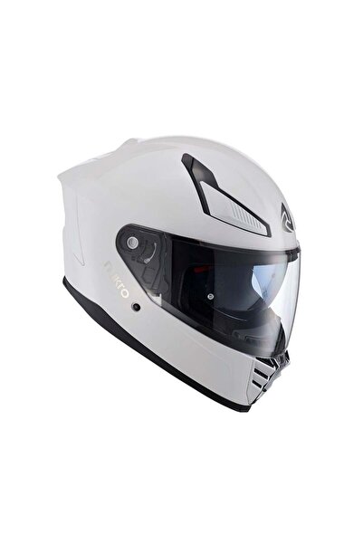 Nukrotech Nukro YM-853 Solid Gloss White Kask Motosiklet Tam Kask Full Face