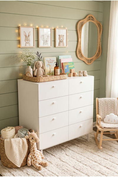 Robin Home Bebek Odası Çocuk Odası Geniş Şifonyer 8 Çekmeceli Ahşap Ayaklı Beyaz