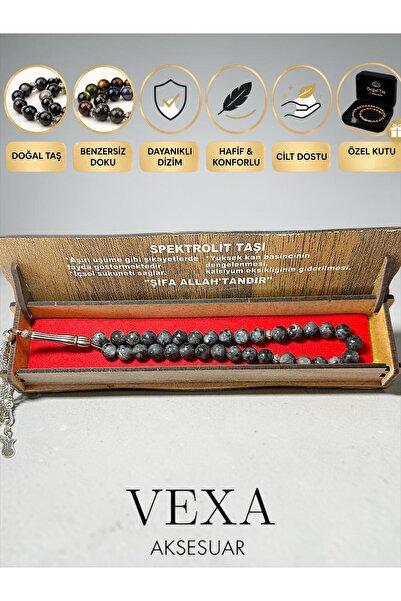 Vexa Aksesuar سبكتروليت سبحة من الحجر الطبيعي مع صندوق خشبي خاص - هدية فاخرة ...