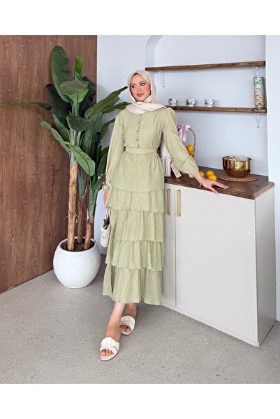 Adalenna Moda Kat Kat Keten Elbise