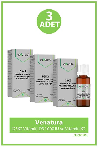 VeNatura D3K2 Vitamin D3 1000 IU ve Vitamin K2 11,25 mcg MK-7 Takviye Edici G...