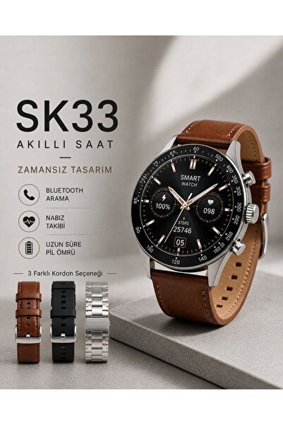 PeacHTec SK33 Classic AMOLED Akıllı Saat Bluetooth Arama Nabız Takibi 3 Kordon Smart Watch