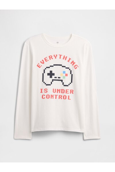 GAP Erkek Çocuk Beyaz Grafik Baskılı T-Shirt