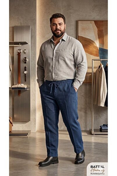 BEYAZTOPTAN Hambez Men's Summer Oversized Linen Trousers - Comfortable Fit - ...