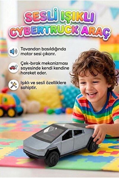 Tıfıl Toys Sesli Ve Işıklı Cybertruck Oyuncak Araç - Çek Bırak Metalik Gri Ko...