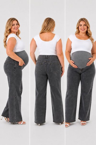 nd jeans Plus Size Maternity Straight Leg Jeans - Flexible Soft Textured Jeans with Abdominal Support and Adjustable Waist