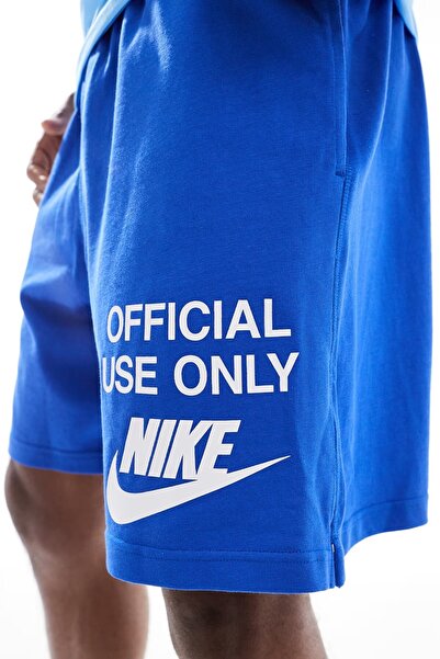 Nike Club Knit Shorts With Graphic Print Erkek Pamuklu Örgü Şort Mavi