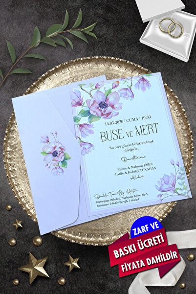 Cem Davetiye Düğün Nişan Nikah Kına Davetiyesi 971 (100 ADET) Baskı Dahil