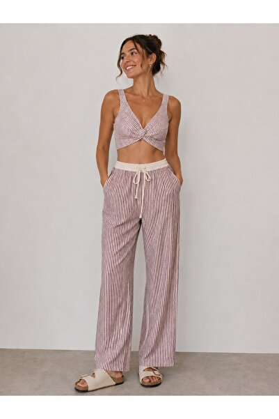 MELTEM COLLECTION Striped Crop Blouse with Tie-Up Detail