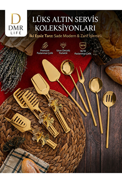 DMR LİFE 8 Parça Kelebek Model Gold Sos Servis Seti Ve Maşa Servis Sunum Seti...