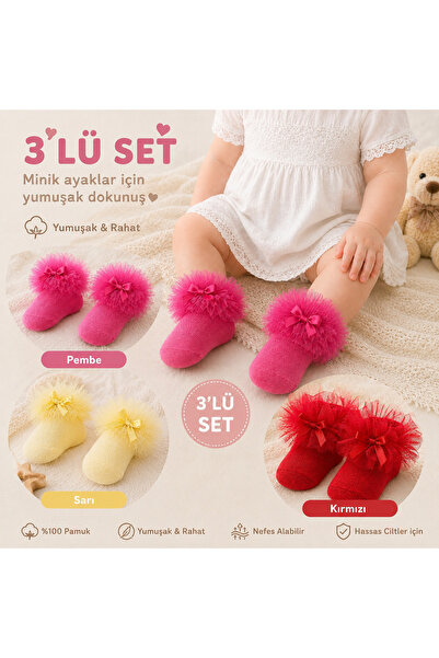 Minimissbaby Baby Girl Tulle Detailed 3-Piece Short Socks Set