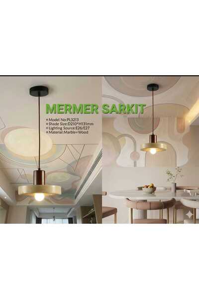 FİLİZ MODERN MERMER BROWN RENK E27 DUYLU ROZANSLI SARKIT AVİZE
