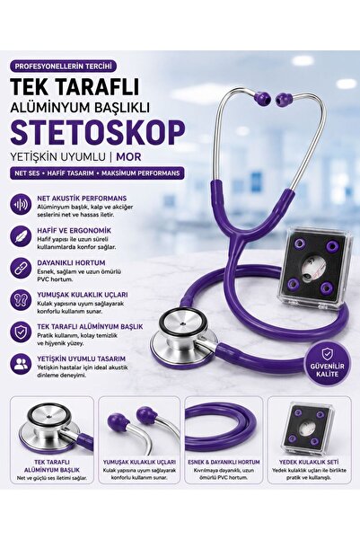 Armoline Tek Taraflı Alüminyum Başlıklı Stetoskop | Yetişkin Uyumlu | Mor Ste...