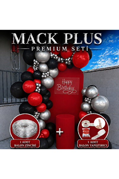 MACK PLUS 30’lu Kırmızı, Siyah & Metalik Gümüş Balon Seti – Zincir ve Balon B...