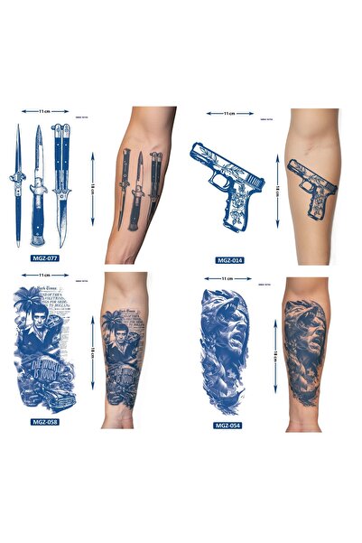 Airbrush Tattoo Yarı Kalıcı 4 Adet Birden Geçici Dövme 18x11 cm Aylık Kalıcı ...