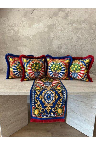 adenkahome Verona Series, Fringed Throw Pillow Cover and Runner 5-Piece Combination Set (5 Pieces)