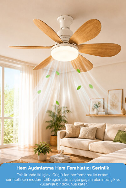 Sinbo SF-7708 3 LED Aydınlatmalı Sessiz Tavan Vantilatörü Kumandalı 6 Kanatlı - Ahşap Renk