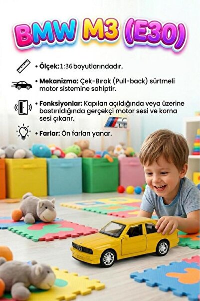 Tıfıl Toys BMW M3 E30! Işıklı Sesli 1:36 Ölçekli Metal Çek-Bırak Mekanizmalı ...