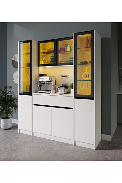 GuneyStore Lotus Maxi Kahve Köşesi Komple MDF LED Aydınlatmalı Mutfak Kahve Dolabı - Ücretsiz Montaj