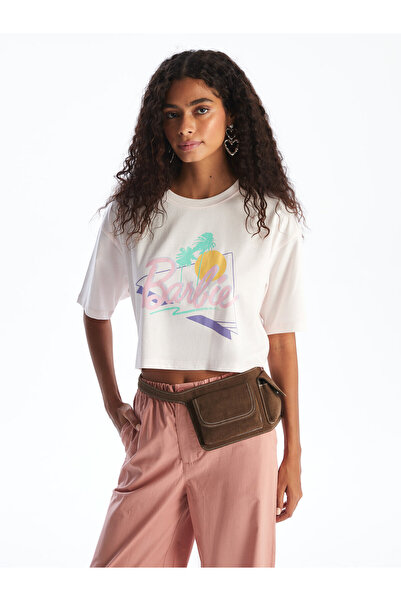 LC Waikiki Crop top de damă cu imprimeu Barbie și guler rotund