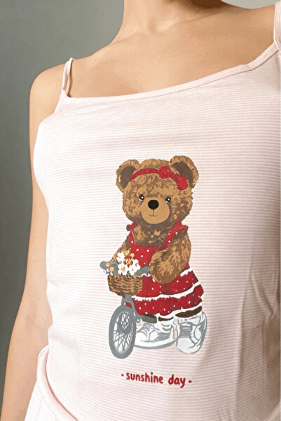Gece İncisi Teddy Bear Printed Crop Shorts Set