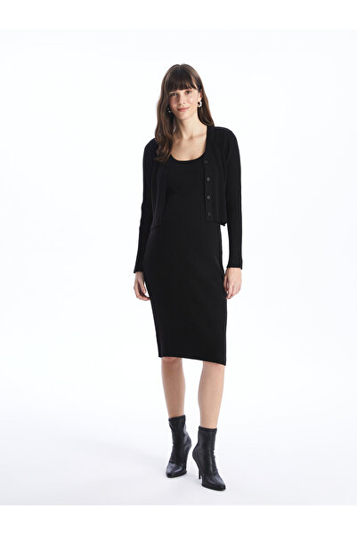 LC Waikiki V-Neck Plain Long Sleeve Maternity Cardigan and Dress Set