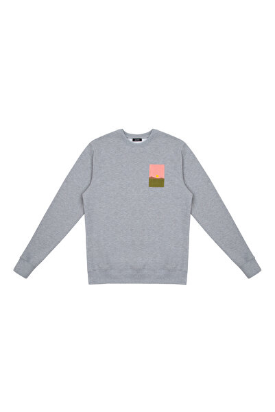 Asciano Pamuklu Bisiklet Yaka Erkek Sweatshirt Regular Gri Melanj