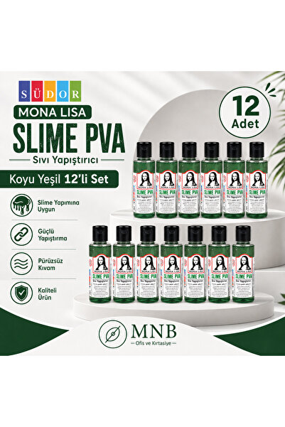 Südor Mona Lisa Yeşil Sıvı Yapıştırıcı 12'li Set - Çocuklar İçin Güvenli Slim...
