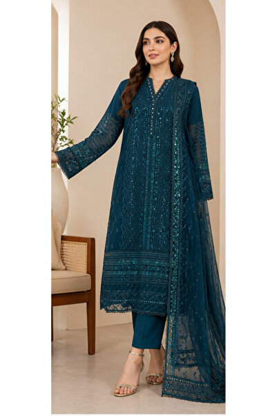 Libas lab Midnight Teal Embellished Luxury Pret – 3PC Set