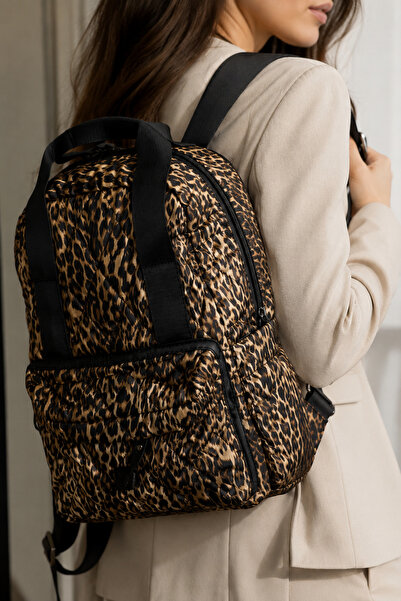 Moda Lime Leopard Women's Parachute Fabric Inflatable-Looking Lightweight Daily Backpack Multi-Compartment Modern Design