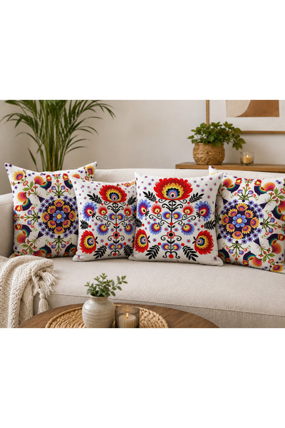 stellahomes Renkli Etnik Desenli Dekoratif Kırlent Kılıfı 4’lü Set Bohem Diji...