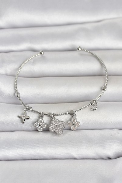 shopwave Silver Rk Brass Clover Detailed Charm Women's Bracelet