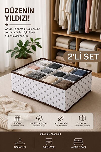 Helen's Home 2'li Set Adet 12 Bölmeli Kutu Çocuk Odası Dolap Çekmece Içi Çama...