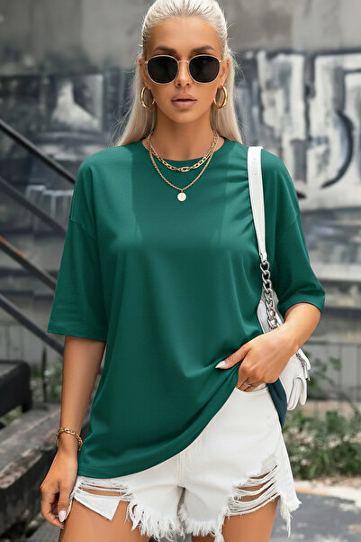 Teenage Millionaire Kadın Zümrüt Yeşili Basic Düz Baskısız Oversize Salas T-s...