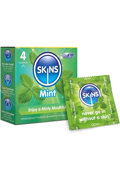 Skins عبوة من 4 واقيات ذكرية، لون أخضر فاتح