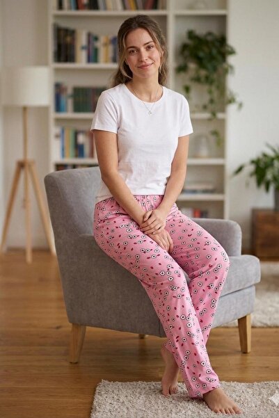 VİP BERA TEKSTİL Kadın Minik Çiçekli Pamuklu Esnek Yumuşacık Penye Pijama Altı