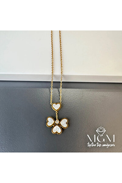 EASERA TİCARET Steel Stone Heart Clover Necklace