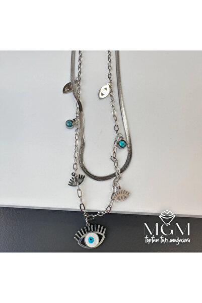 magicool Steel Evil Eye Beaded Double Eye Necklace - Kl0058