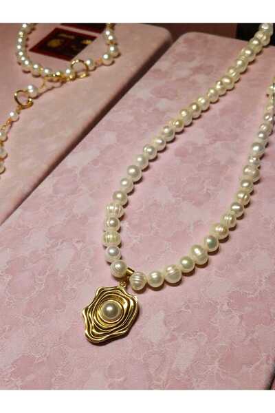 LUNEL Accessory Çelik Tel Dizili Doğal Tatlı Su (Havuz) İncisi Kolye - Gold M...