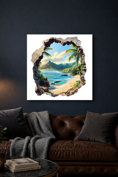 Lucena Pictură murală decorativă 3D, cu tematică tropicală, pe litoral, cu pa...