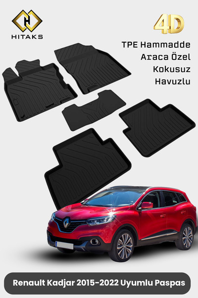 Hitaks Renault Kadjar Araca Özel 4D Havuzlu Oto Paspas 2015 2016 2017 2018 20...