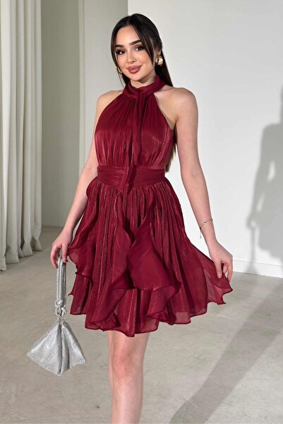 aura7 collection Aura Luna Halter Neck Chiffon Mini Dress