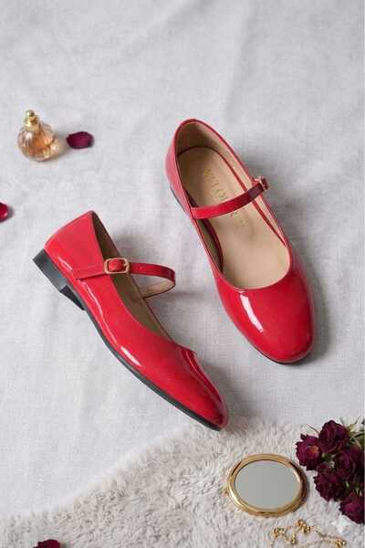 maria life Babet Red Patent Leather Round Toe Closed Helmet Flat Sole Orthope...