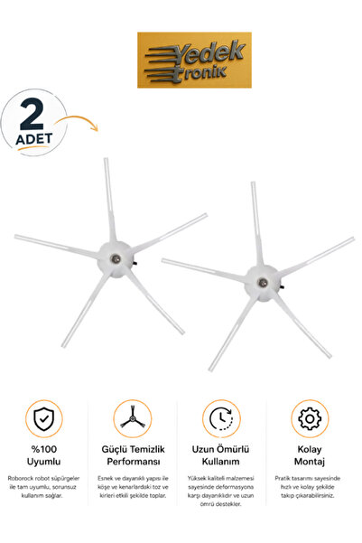 Roborock S5 Max / S5 / S6 / S6 Max / S6 MaxV Uyumlu 2'li Yan Fırça – Beyaz | ...