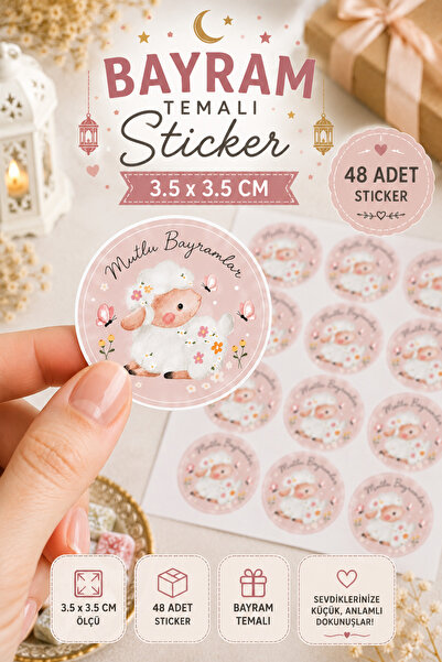 Hume Craft Mutlu Bayramlar Yazılı Kurban Bayramı Sticker Seti 3.5 cm, 48 adet