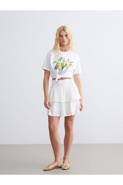 LC Waikiki Embroidered Pleated Mini Skirt with Elastic Waist