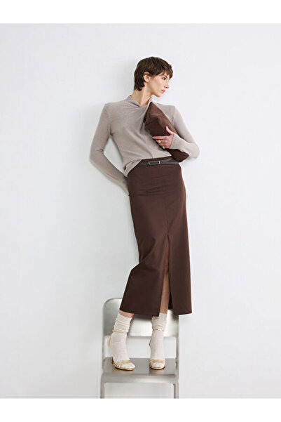 LC Waikiki Beli Zippered Belted Slit Skirt