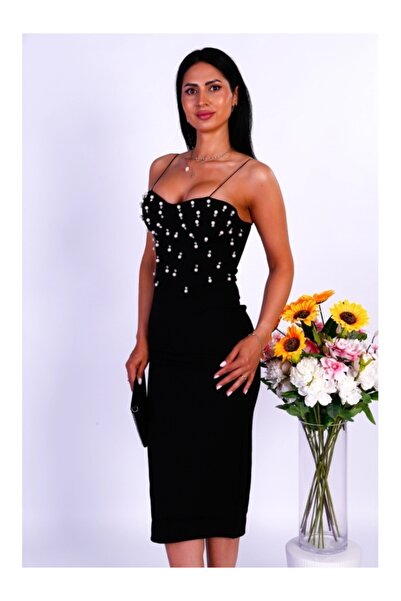 VERO Rochie midi neagră elegantă cu strasuri – potrivită pentru evenimente